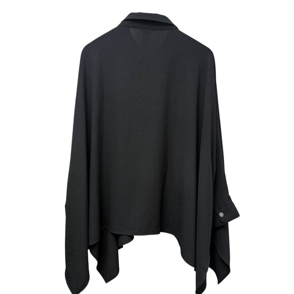 Marla Wynne Black Cape Blouse XL Button Front Lagenlook Poncho Halloween Witch - Picture 3 of 10